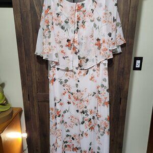 Calvin Klein Plus Size Floral-Print Flutter-Sleeve Maxi Dress